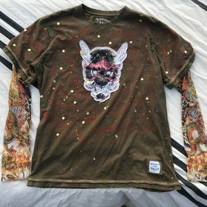 INKSLINGER BLUE MOE Short Sleeve T-SHIRT TAN TEE MEN'S XL EXTRA Large MENS